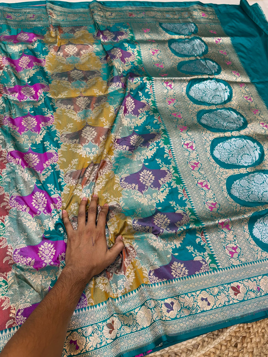 Sea Green 100% Exclusive Pure Banaras Katan Silk Rangkaat Saree