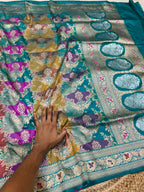 Sea Green 100% Exclusive Pure Banaras Katan Silk Rangkaat Saree