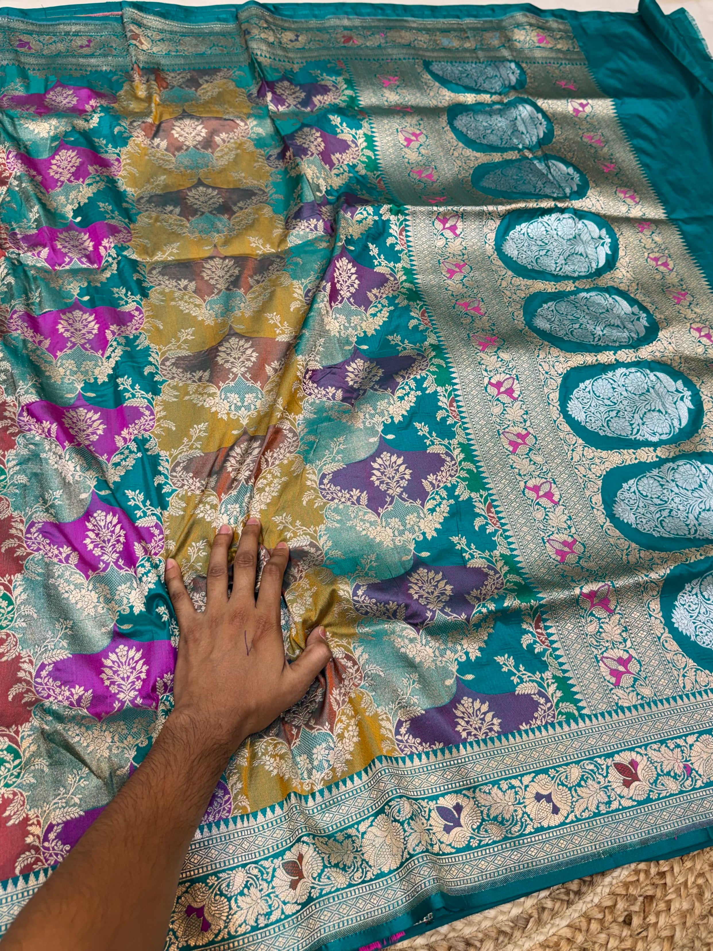 Sea Green 100% Exclusive Pure Banaras Katan Silk Rangkaat Saree