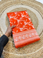 Prebook | Fanta Orange 100% Pure Banarasi Katan Silk Meenakari Saree