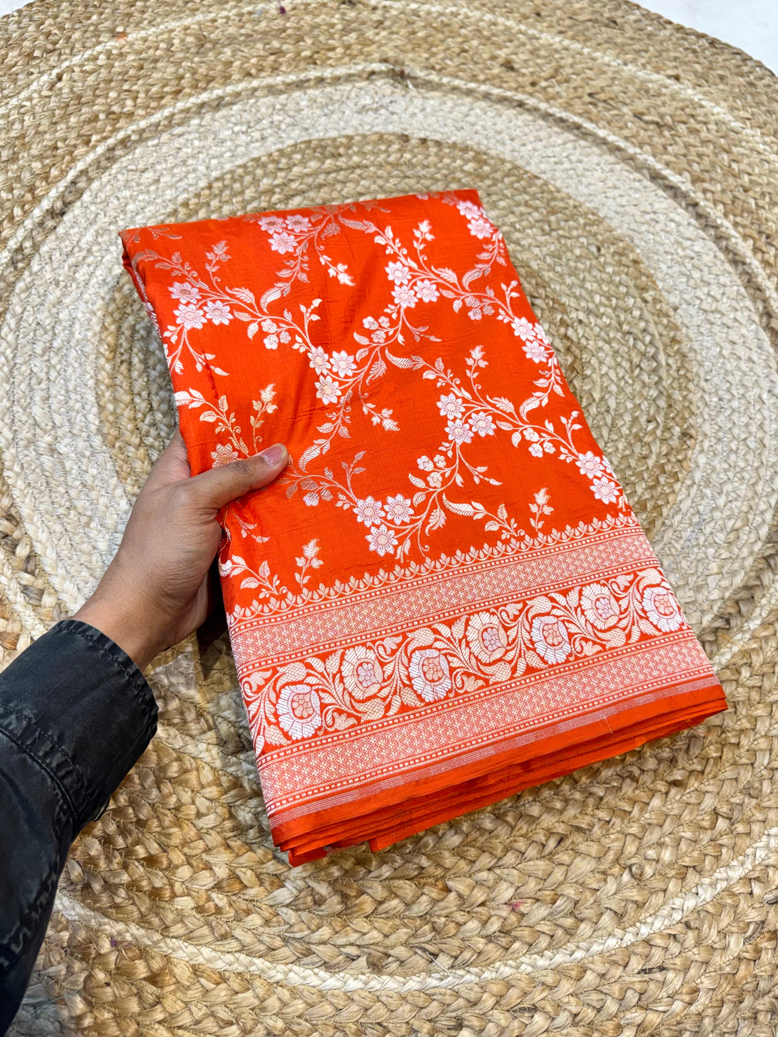 Prebook | Fanta Orange 100% Pure Banarasi Katan Silk Meenakari Saree