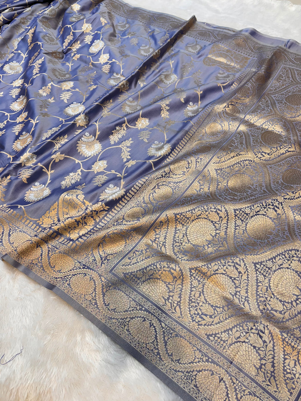 Blue Banarasi SemiKatan Silk Partywear Saree