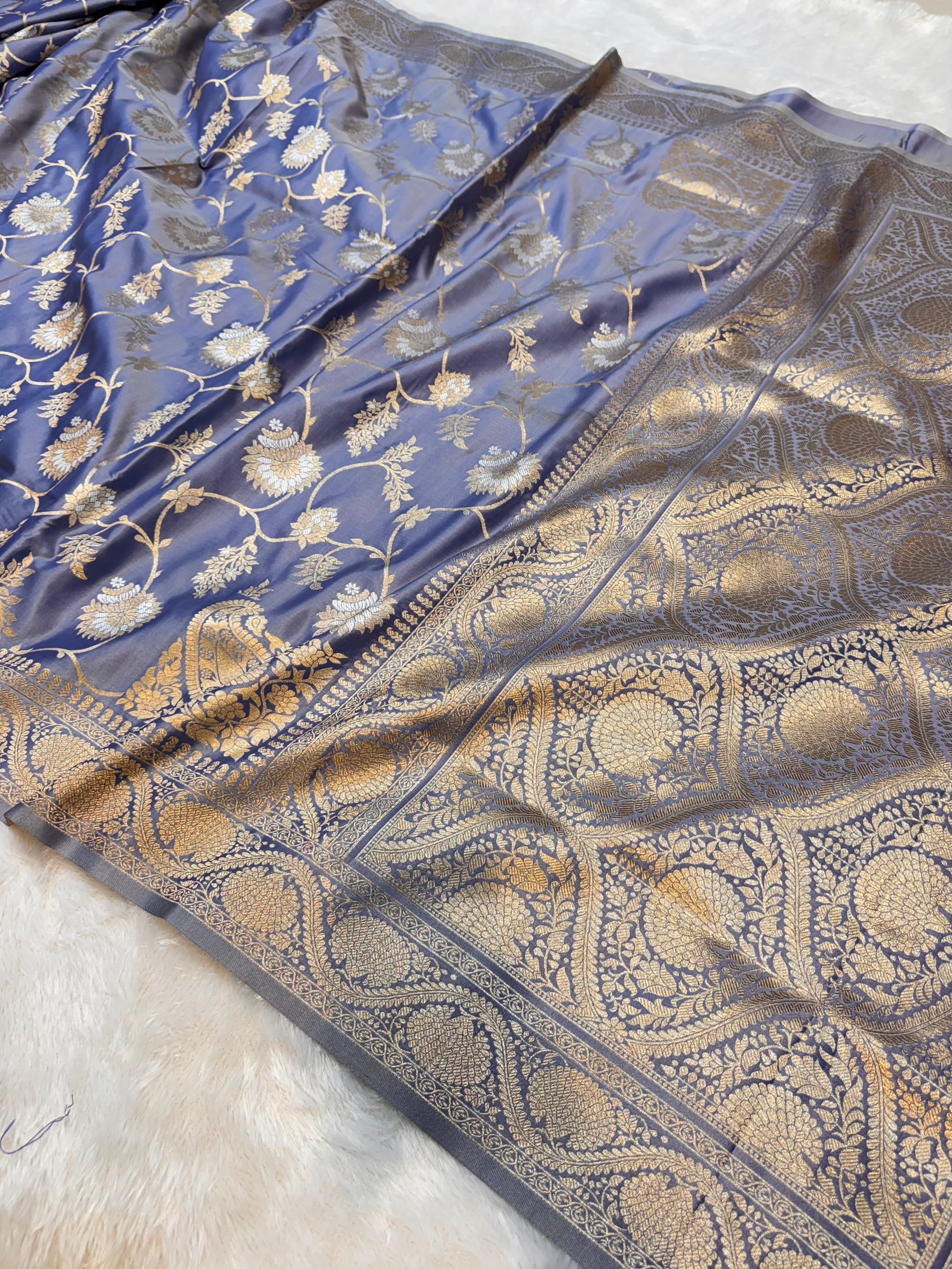 Blue Banarasi SemiKatan Silk Partywear Saree