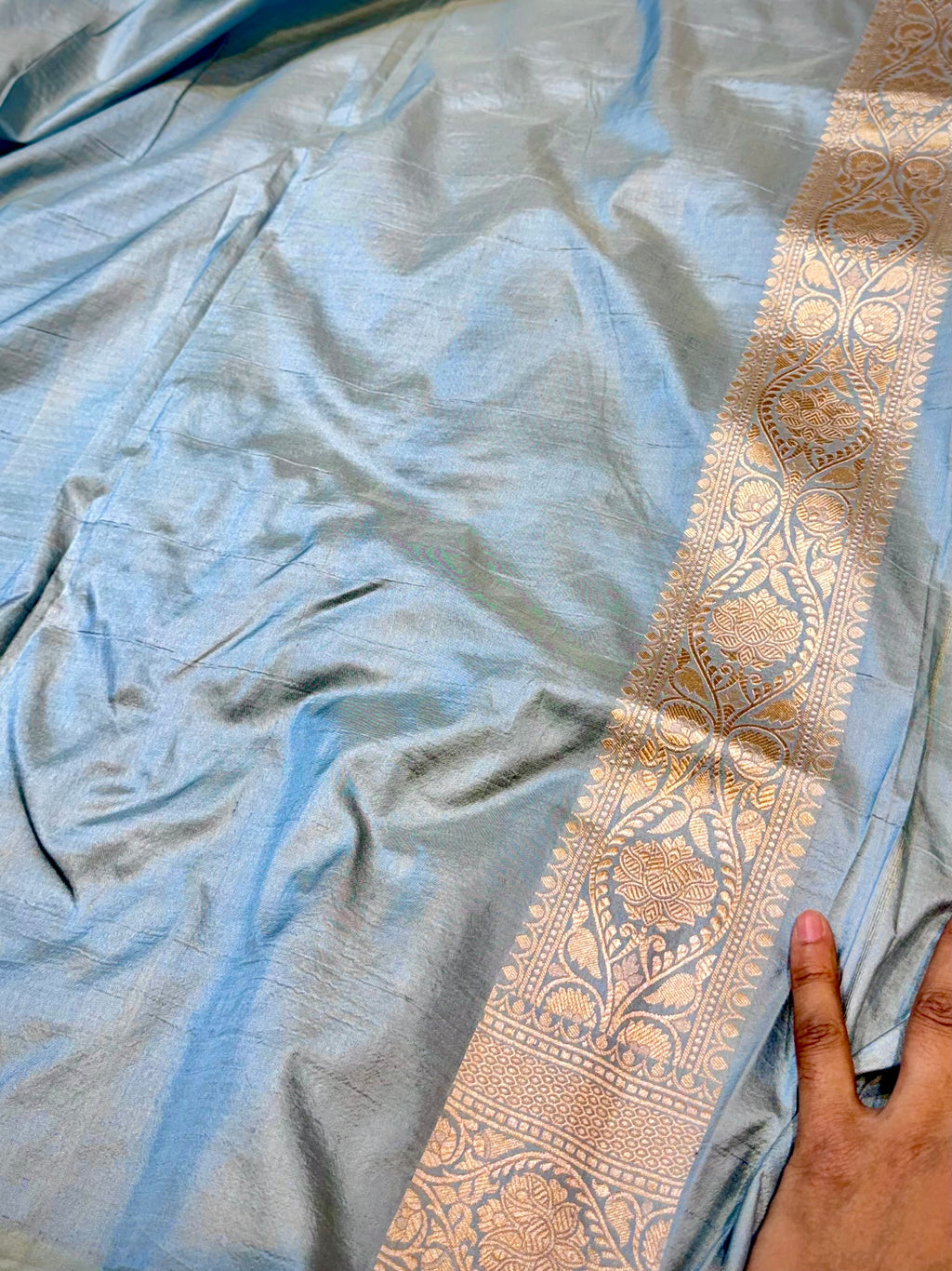 Powder Blue 100% Pure Banarasi Katan Silk Saree