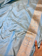 Powder Blue 100% Pure Banarasi Katan Silk Saree