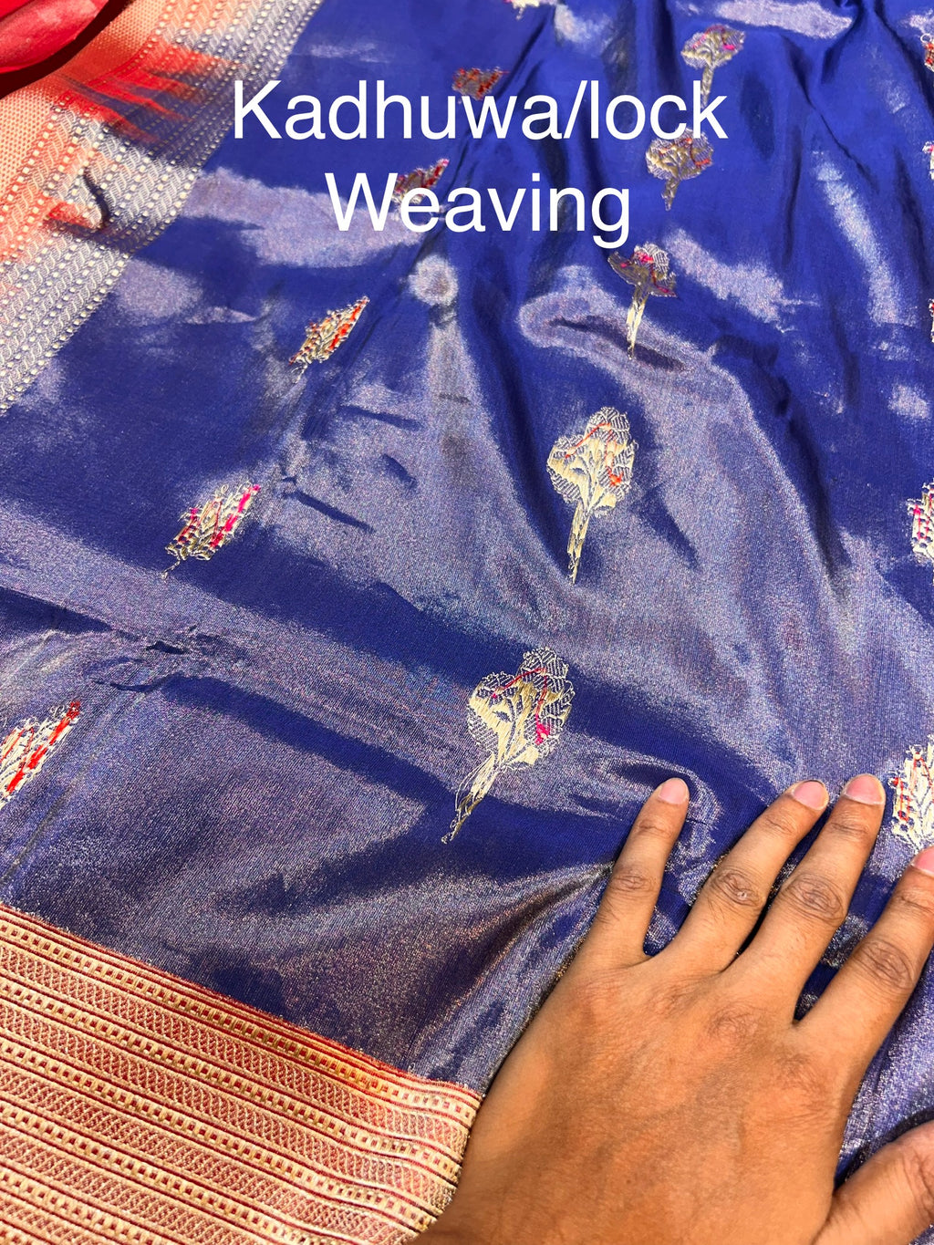 Diamond Blue 100% Pure Banarasi Tissue Silk Handloom Handwoven Saree