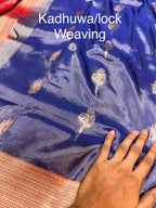 Diamond Blue 100% Pure Banarasi Tissue Silk Handloom Handwoven Saree