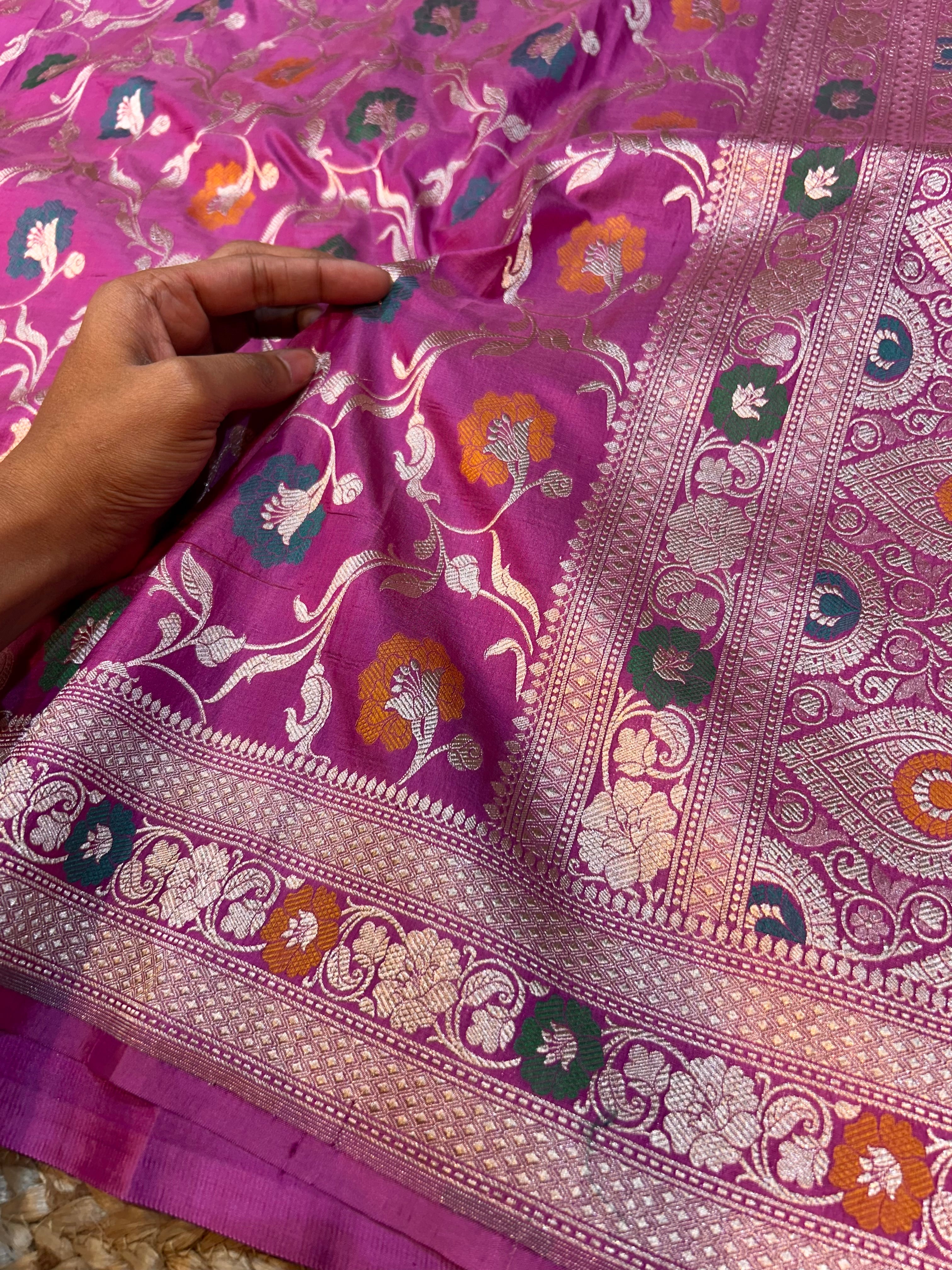 Dusty Pink 100% Pure Banarasi Katan Silk Meenakari Saree