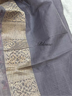Light Grey Pure Handloom Banarasi Ektara Kora Jamdani Saree