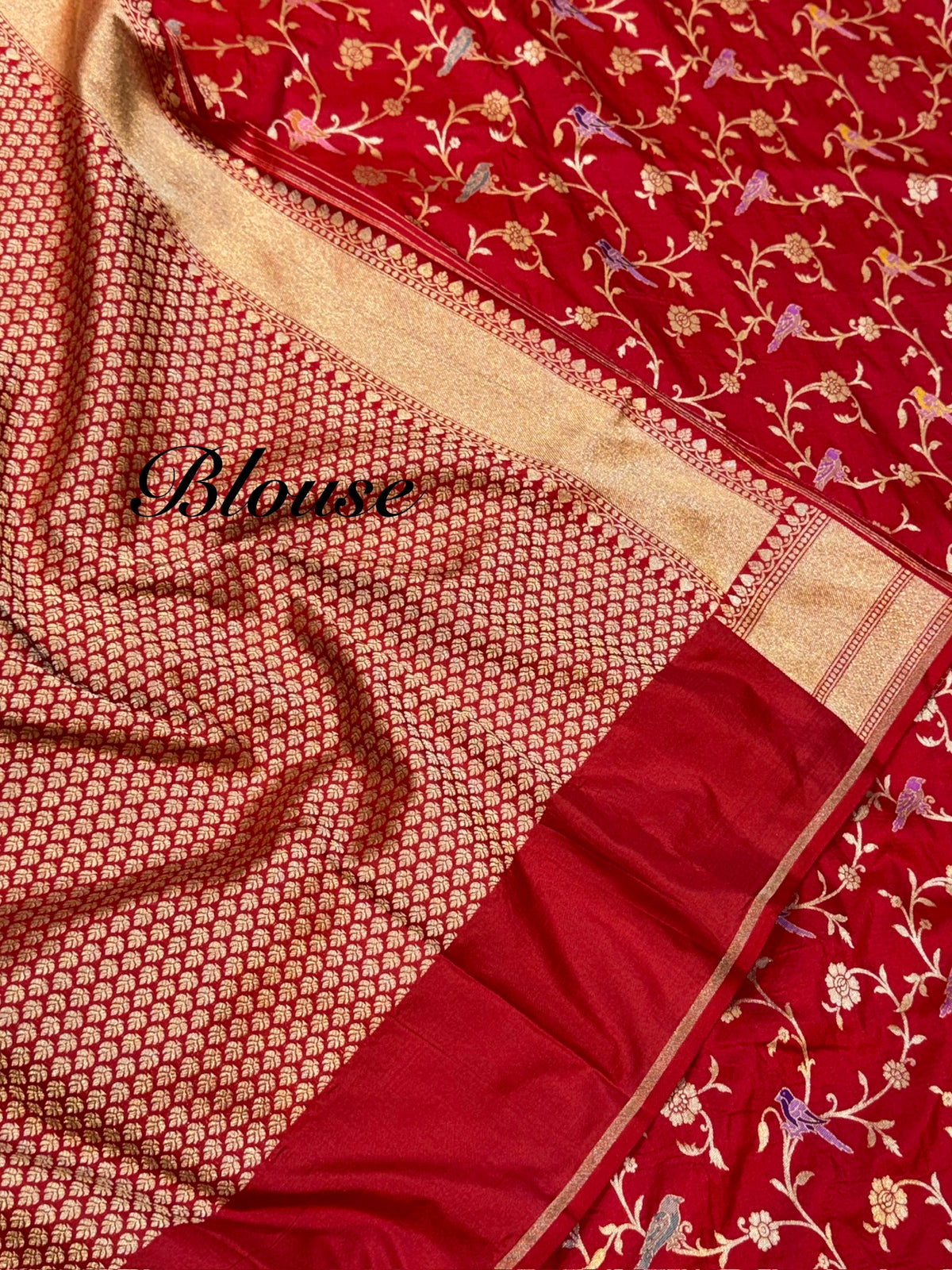 Prebook | Blood Red Pure Banarasi Katan Silk SHIKARGAHMeenakari Saree