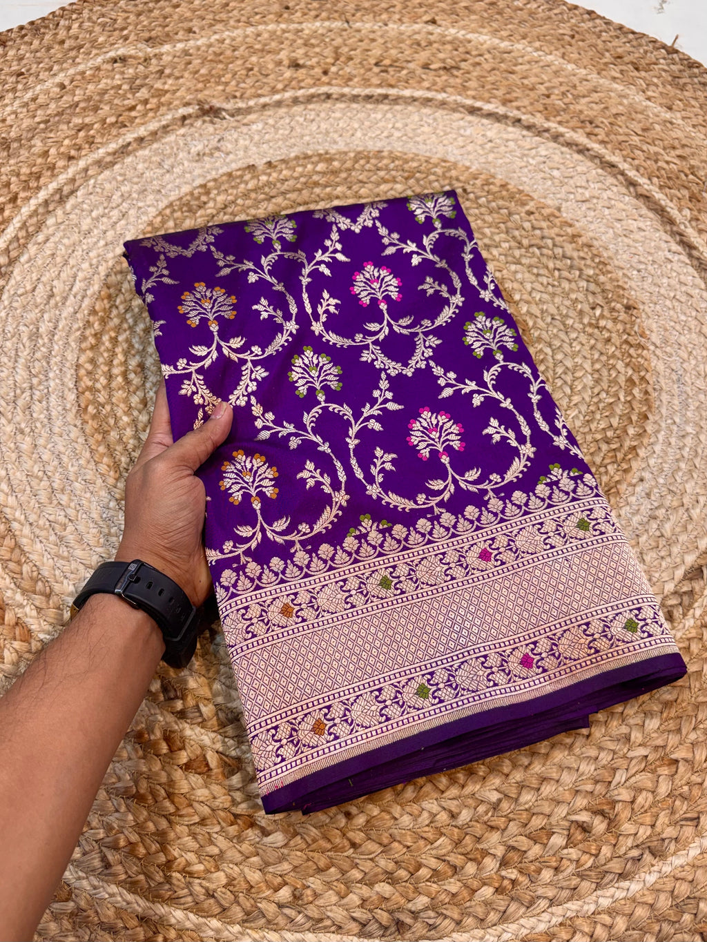 Violet Purple 100% Pure Banarasi Katan Silk Meenakari Saree