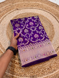 Violet Purple 100% Pure Banarasi Katan Silk Meenakari Saree