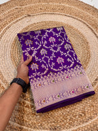 Violet Purple 100% Pure Banarasi Katan Silk Meenakari Saree