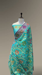 Ice Blue 100% Pure Ektara Banarasi Kora Jamdani Saree