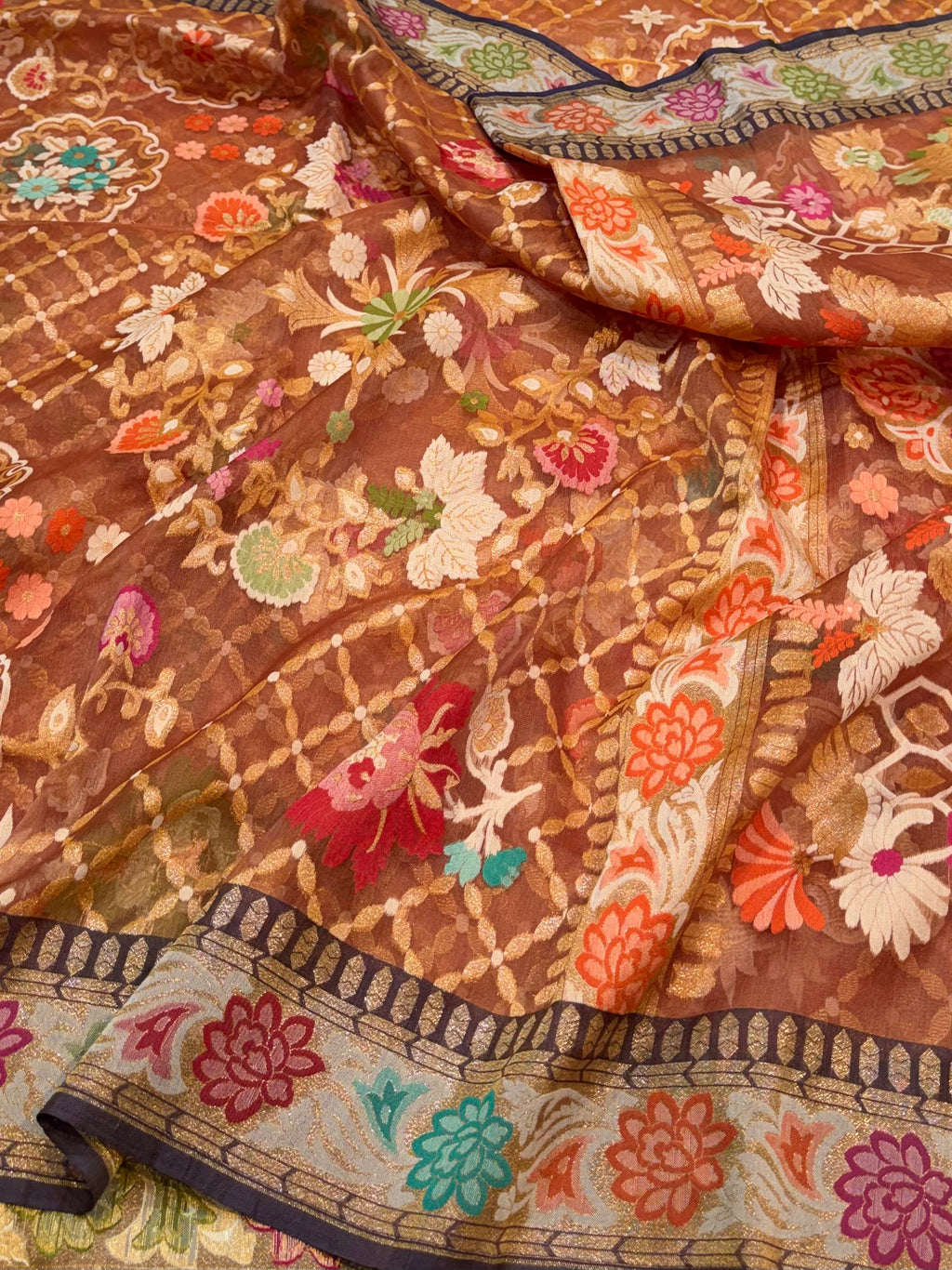 Cheeku Ektara Banarasi Kora Jamdani Saree