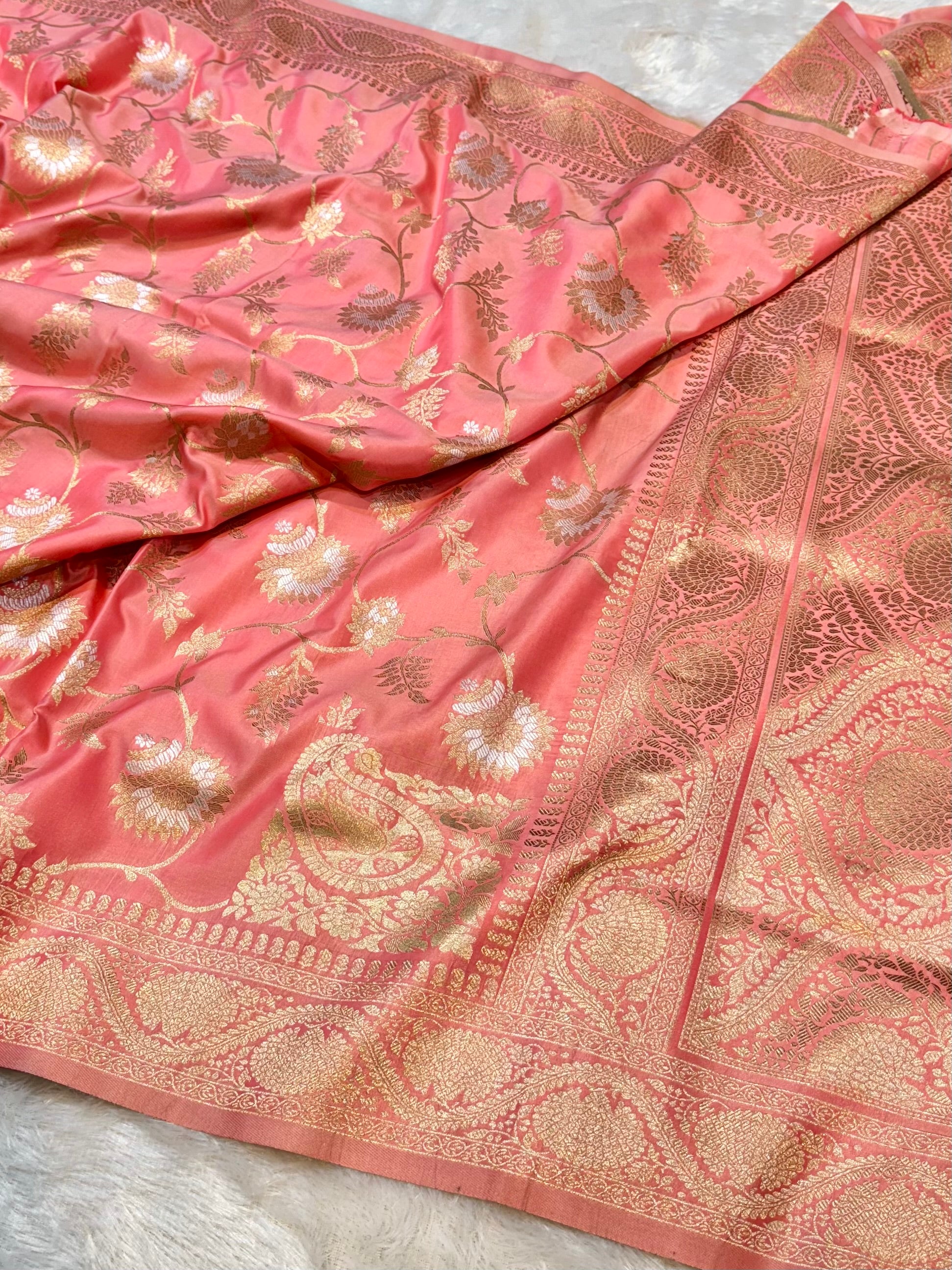 Peach Banarasi SemiKatan Silk Partywear Saree