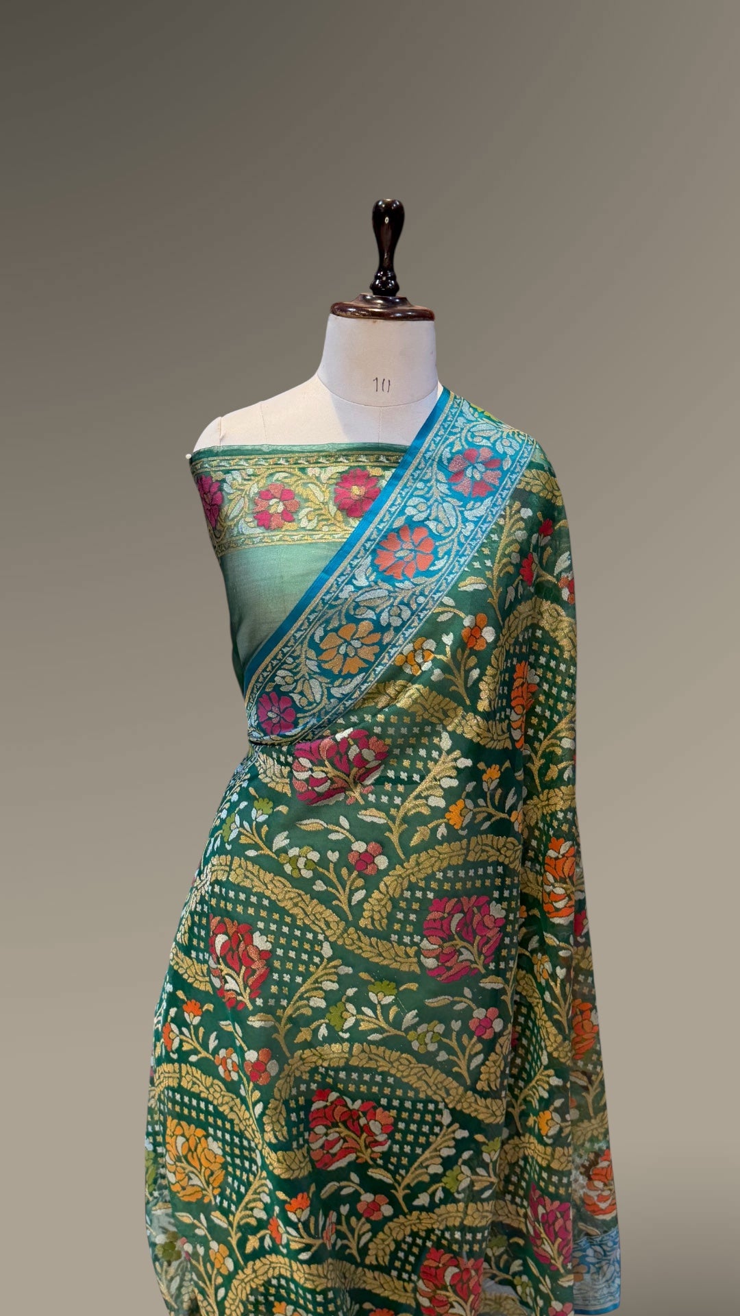 Green Pure Banarasi Ektara Kora Jamdani Saree