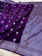 Violet Purple Banarasi Soft Meenakari Mashru Silk Partywear Saree