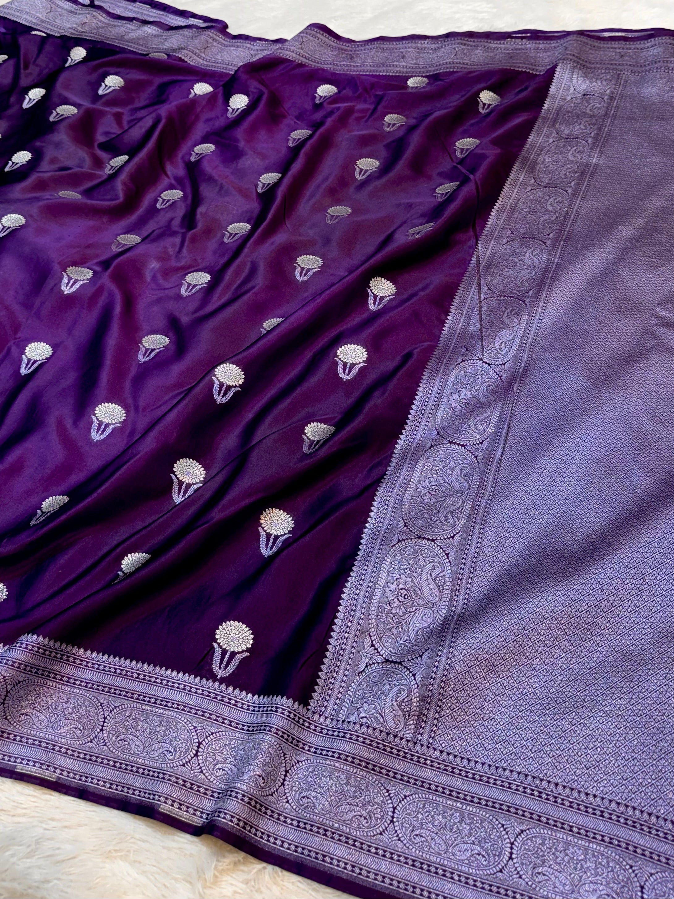 Violet Purple Banarasi Soft Meenakari Mashru Silk Partywear Saree
