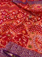 Prebook | Chilli Red Pure Ektara Banarasi Kora Jamdani Saree
