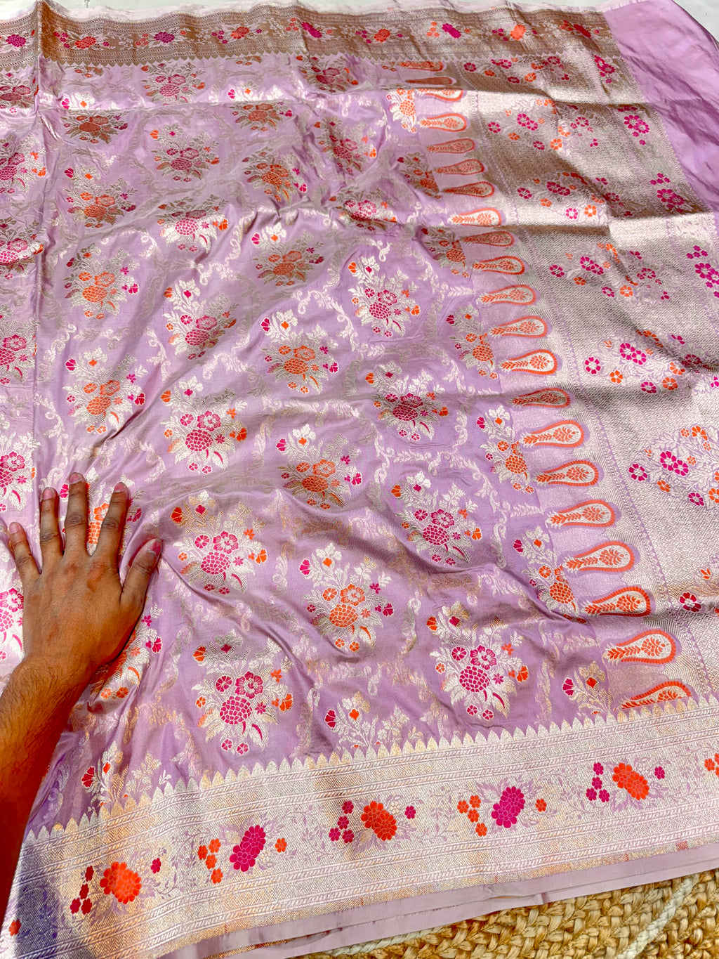 Pastel Pink 100% Pure Banarasi Katan Silk Meenakari Saree