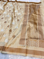 Beige Banarasi SemiKatan Silk Partywear Saree