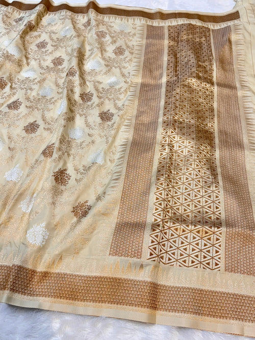 Beige Banarasi SemiKatan Silk Partywear Saree