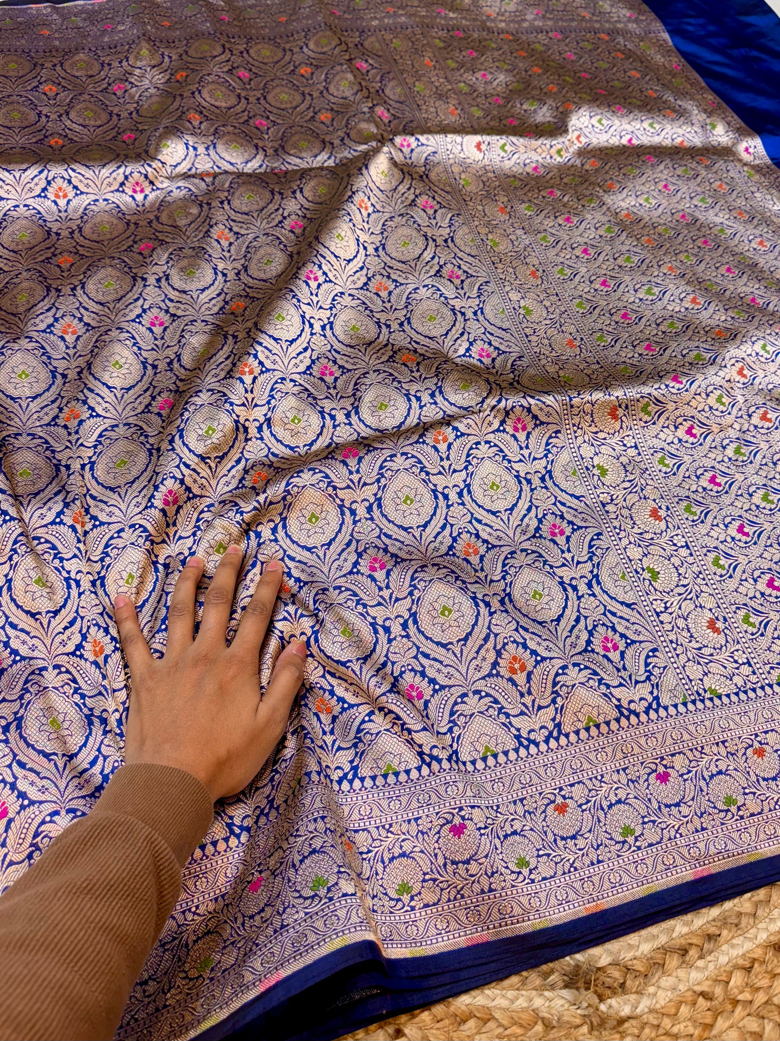 Royal Blue 100% Pure Banarasi Katan Silk Meenakari Brocade Saree