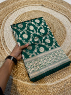 Prebook | Bottle Green 100% Pure Banarasi Katan Silk Saree