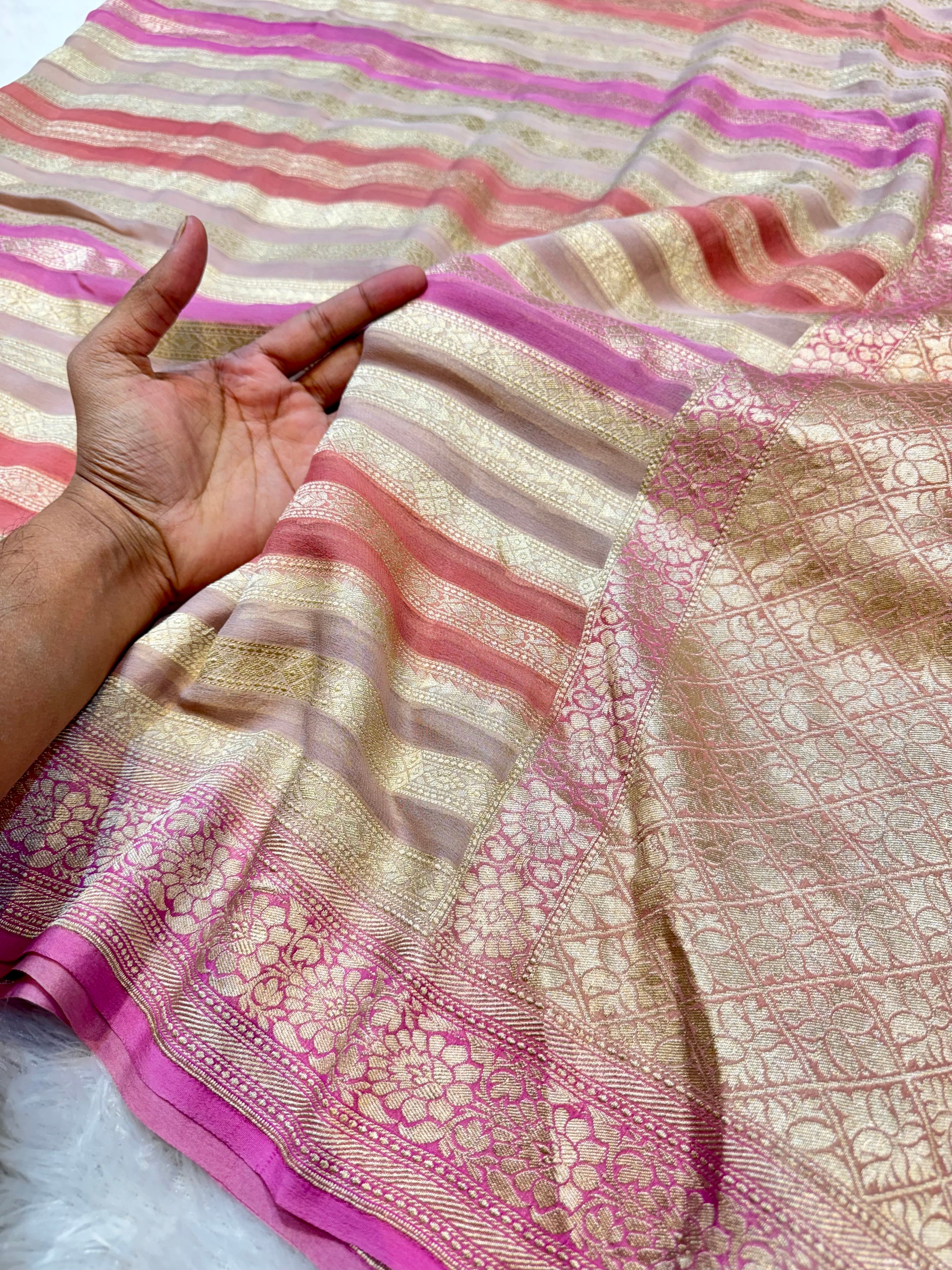 Light Baby Pink 100% Pure Banarasi Khaddi Georgette RANGKAAT Saree