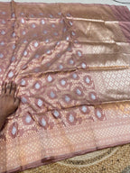 Beige 100% Pure Banarasi Katan Silk Meenakari Saree