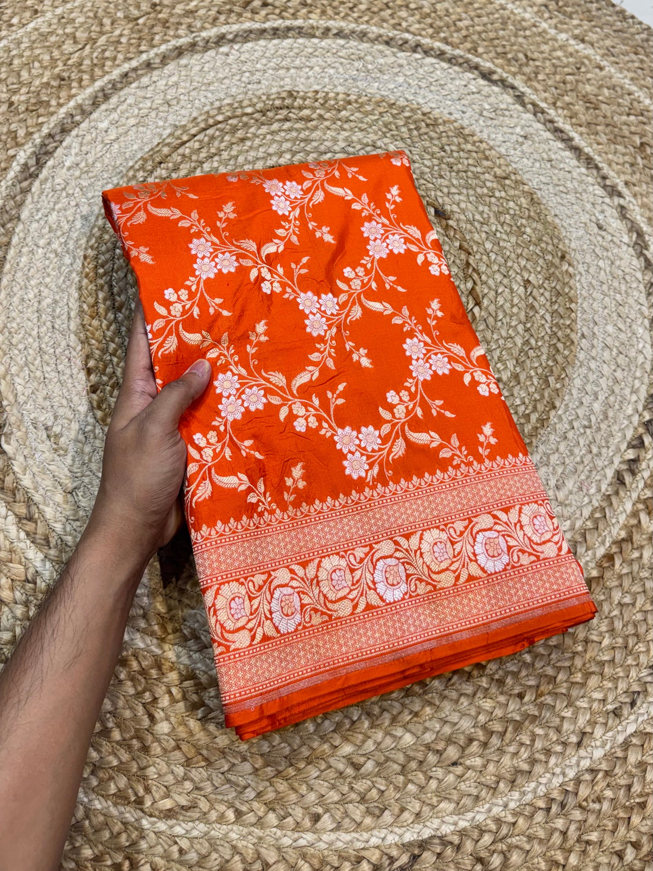 Fanta Orange 100% Pure Banarasi Katan Silk Meenakari Saree