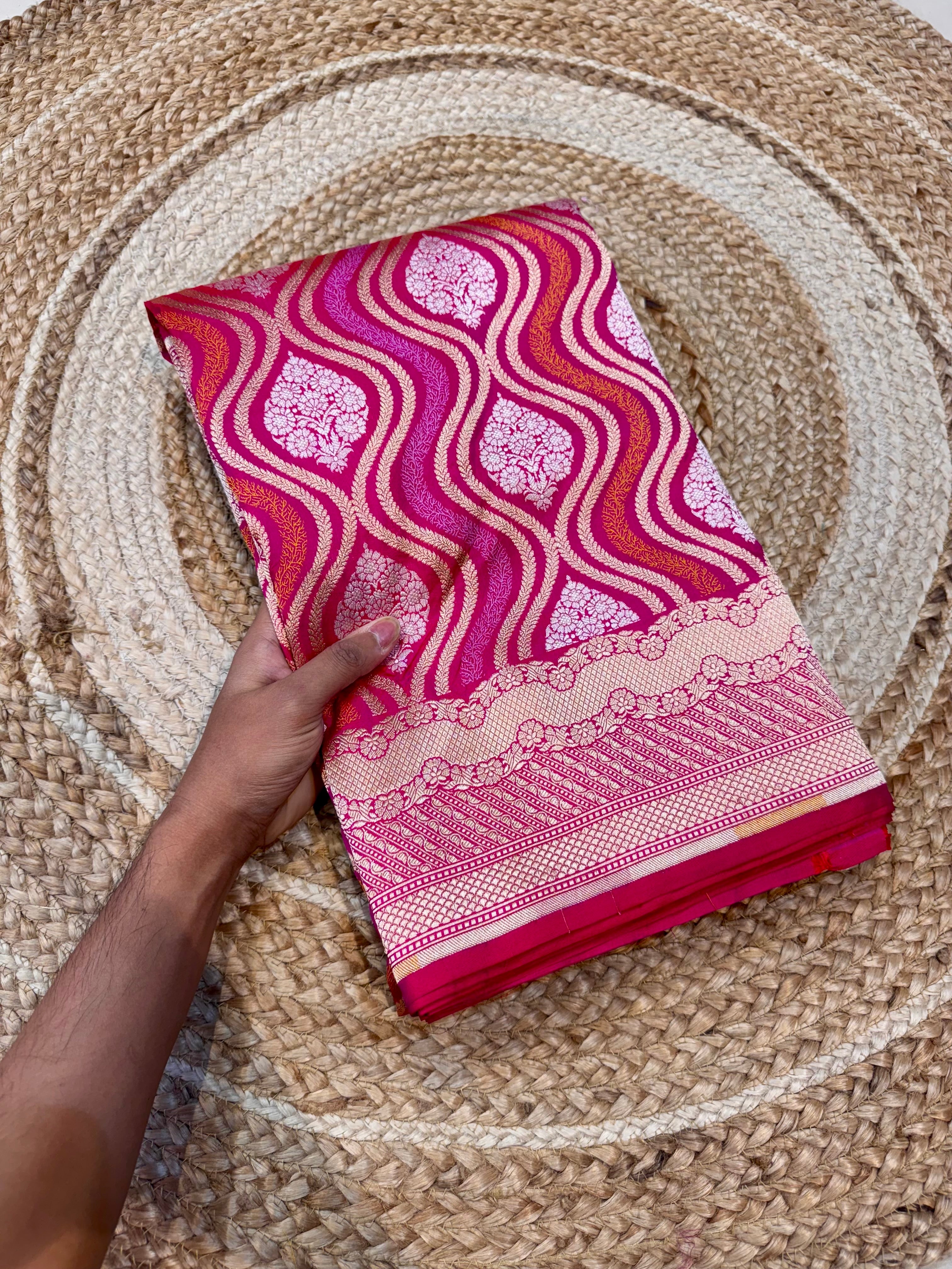 Prebook | Rani Pink 100% Pure Banarasi Katan Silk Tilfi Meenakari Saree
