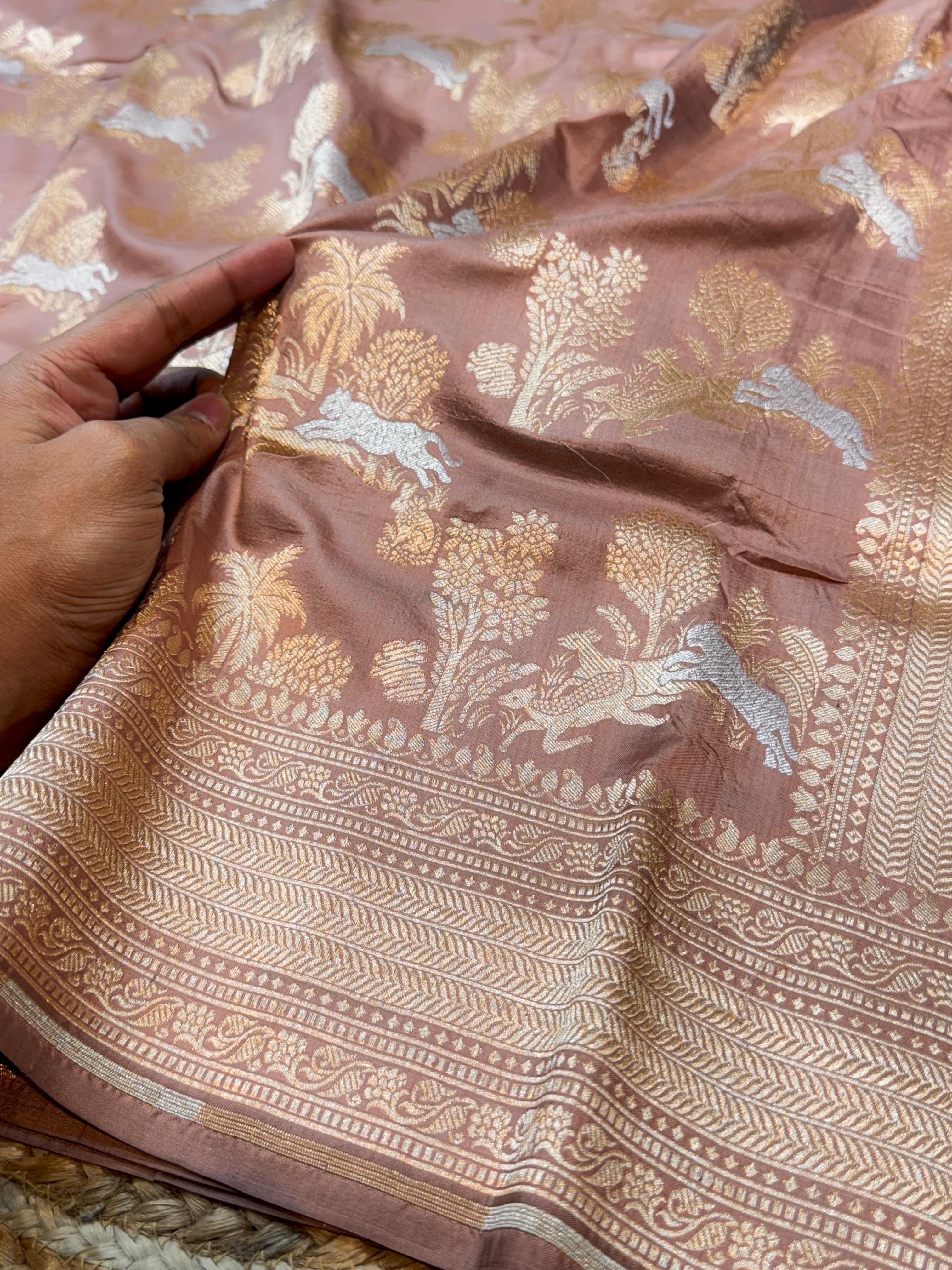 Beige 100% Pure Banarasi Katan Silk Meenakari Saree