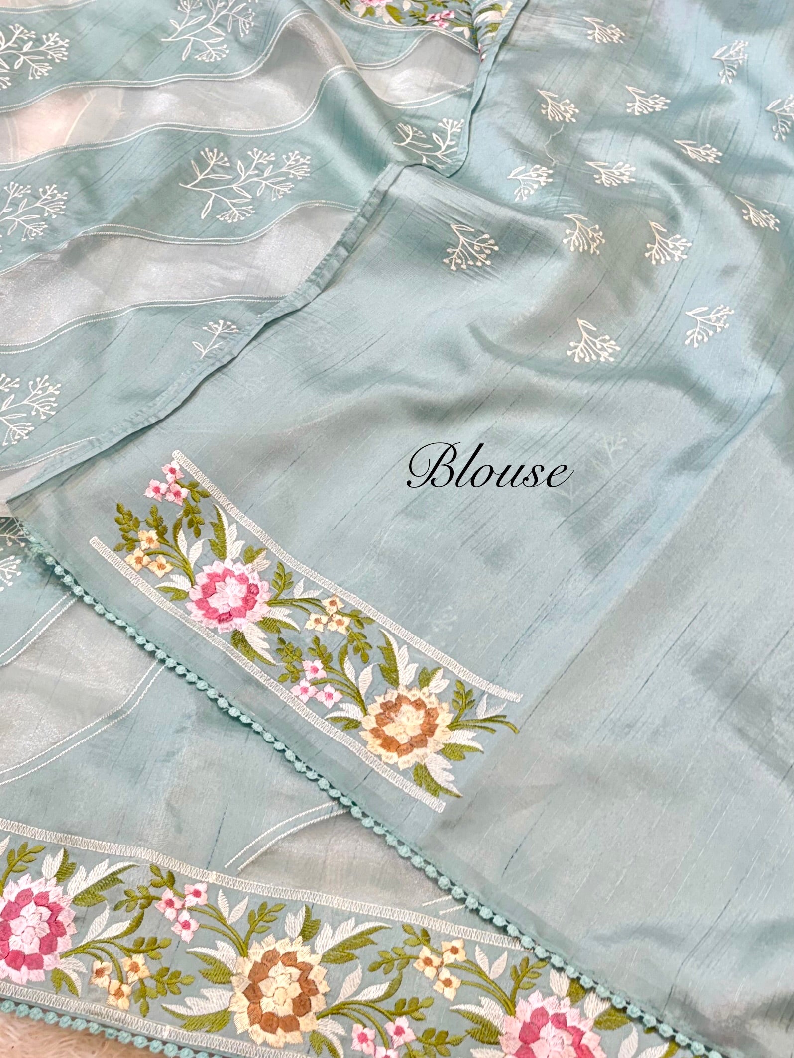 Blue Tussar Silk Partywear Banarasi Embroidery with Tissue Applique Lightweight Sarees