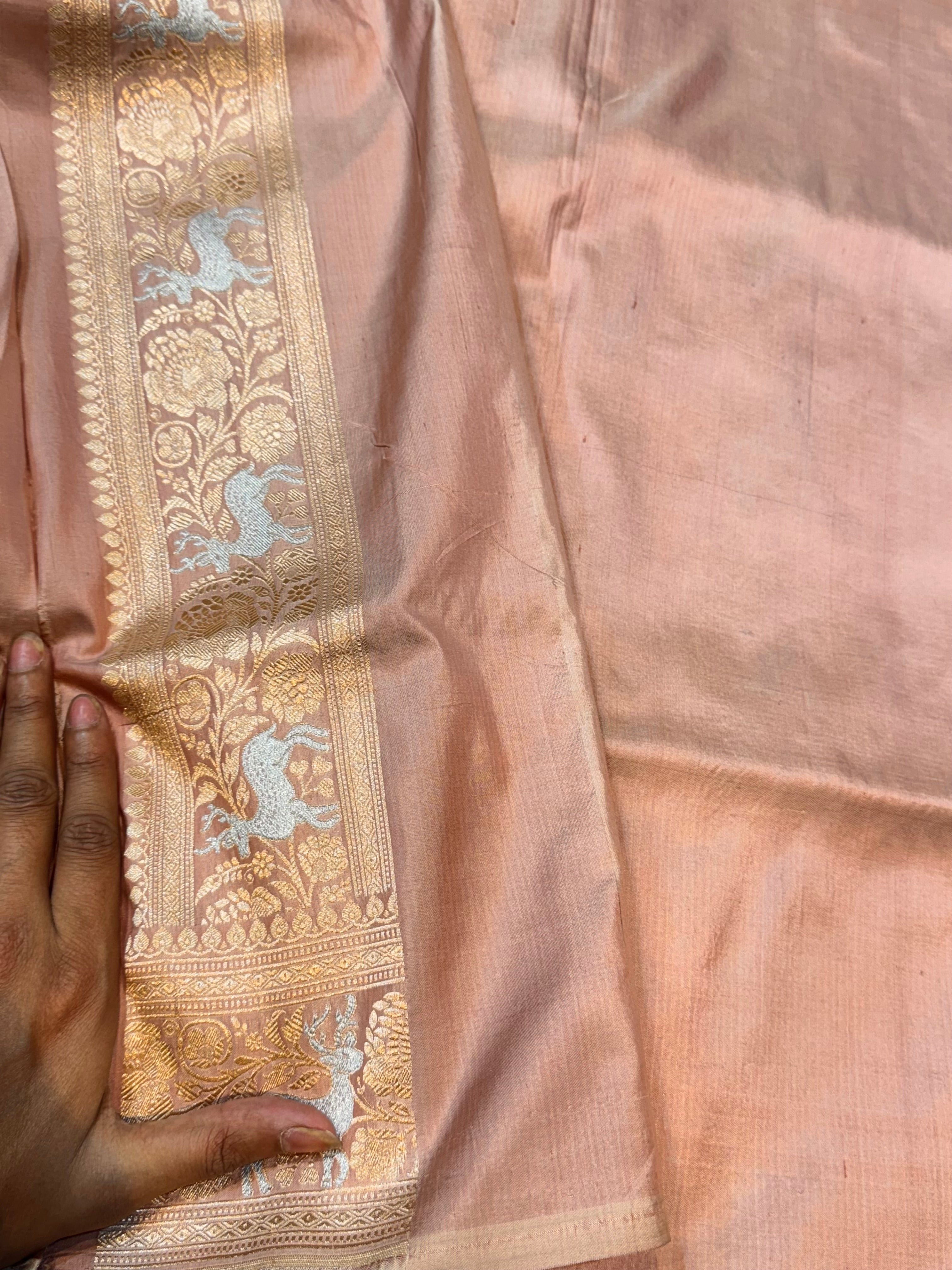 Beige 100% Pure Banarasi Katan Silk Meenakari Saree