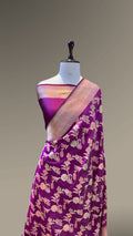 Magenta Pink 100% Pure Banarasi Katan Silk Meenakari Saree