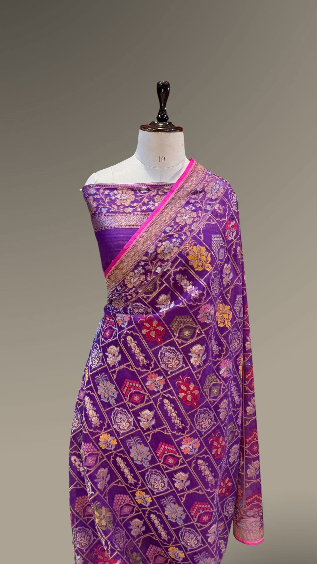 Prebook | Violet Purple Pure Banarasi Ektara Kora Jamdani Saree