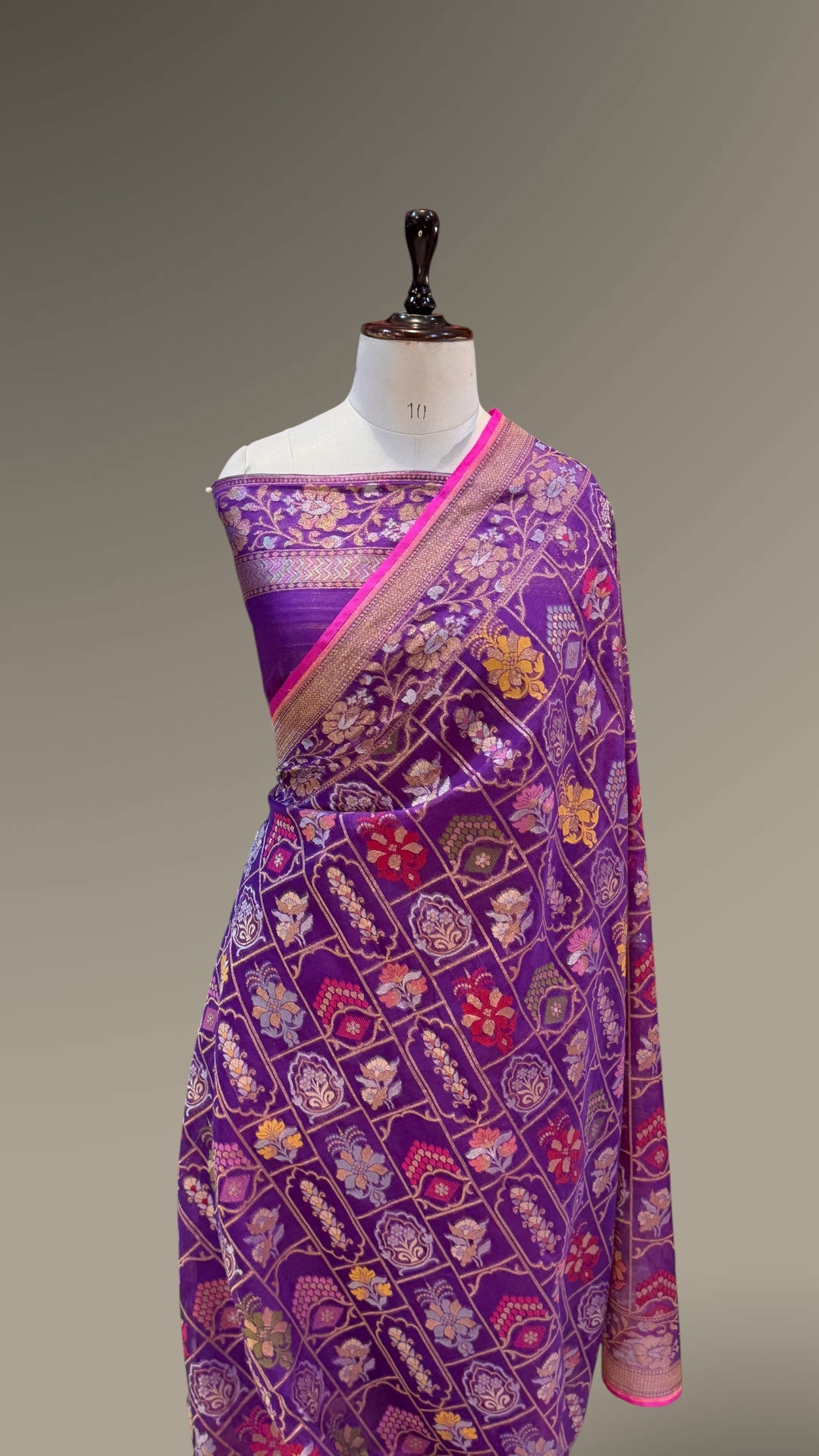 Prebook | Violet Purple Pure Banarasi Ektara Kora Jamdani Saree