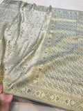 Green Banarasi Semi Katan Silk Pashmeena Partywear Saree