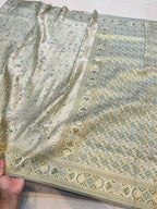 Green Banarasi Semi Katan Silk Pashmeena Partywear Saree