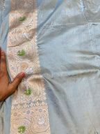 Powder Blue 100% Pure Banarasi Katan Silk Meenakari Saree