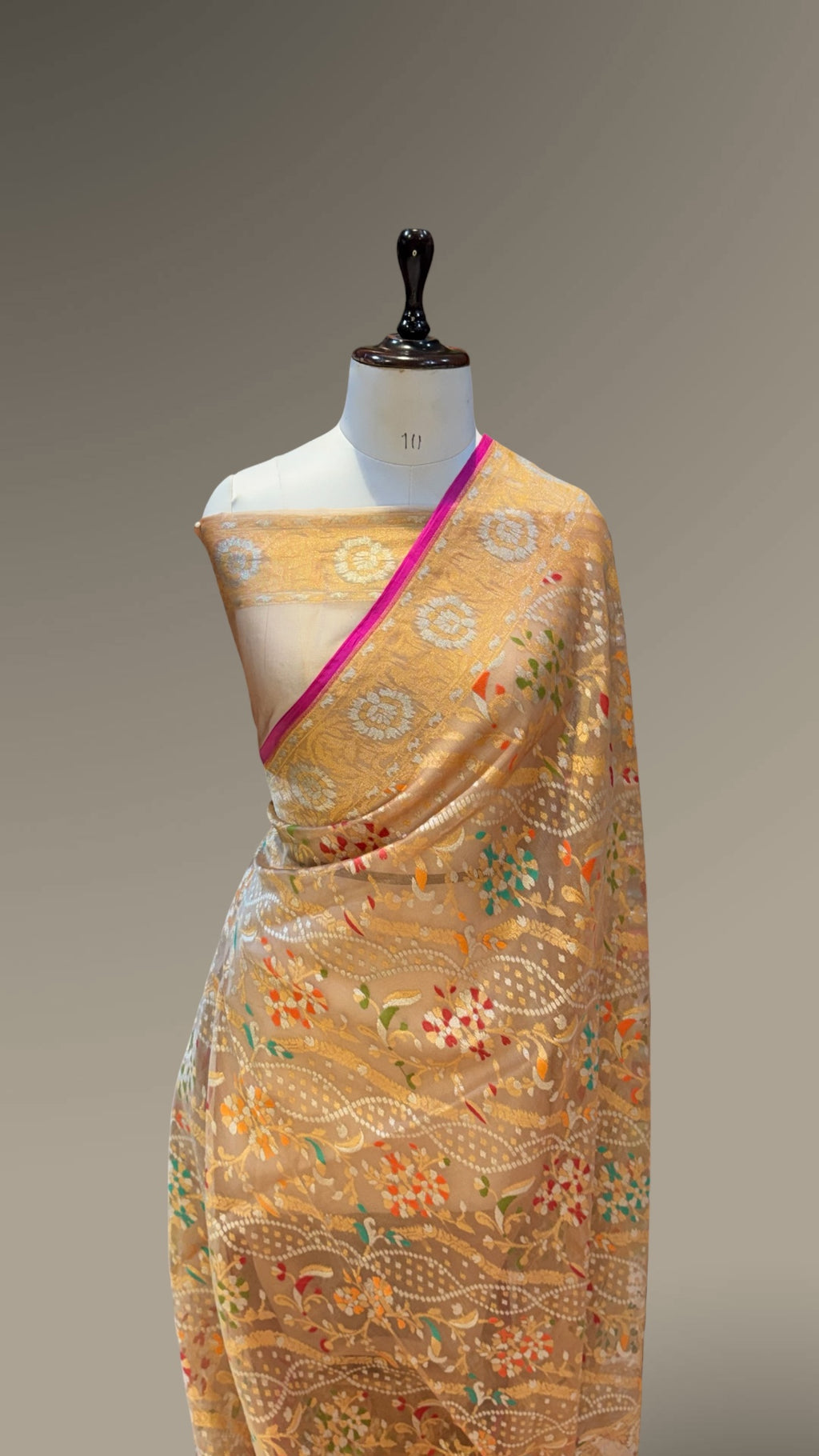 Prebook | Beige Pure Ektara Banarasi Kora Jamdani Saree
