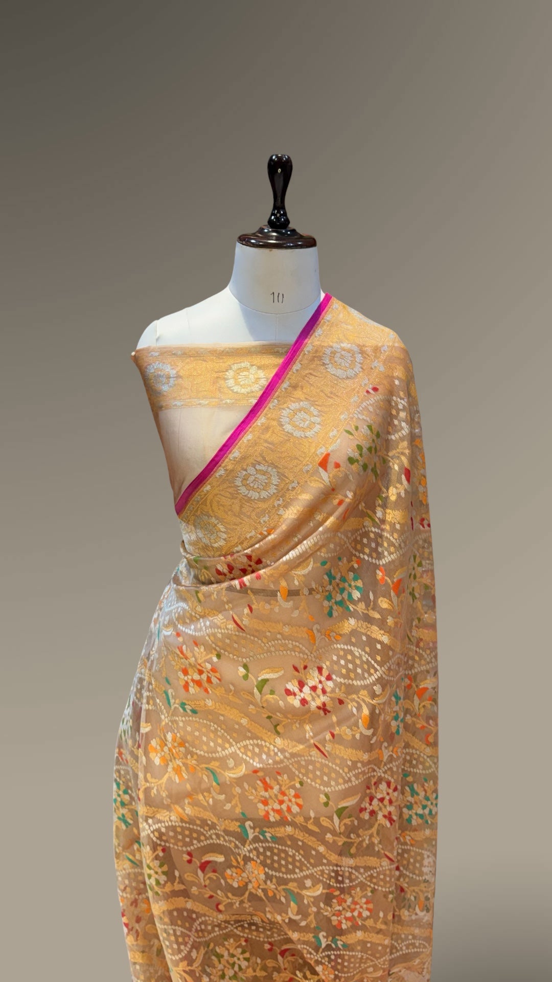 Prebook | Beige Pure Ektara Banarasi Kora Jamdani Saree