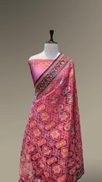 Magenta Pink 100% Pure Ektara Banarasi Kora Jamdani Saree