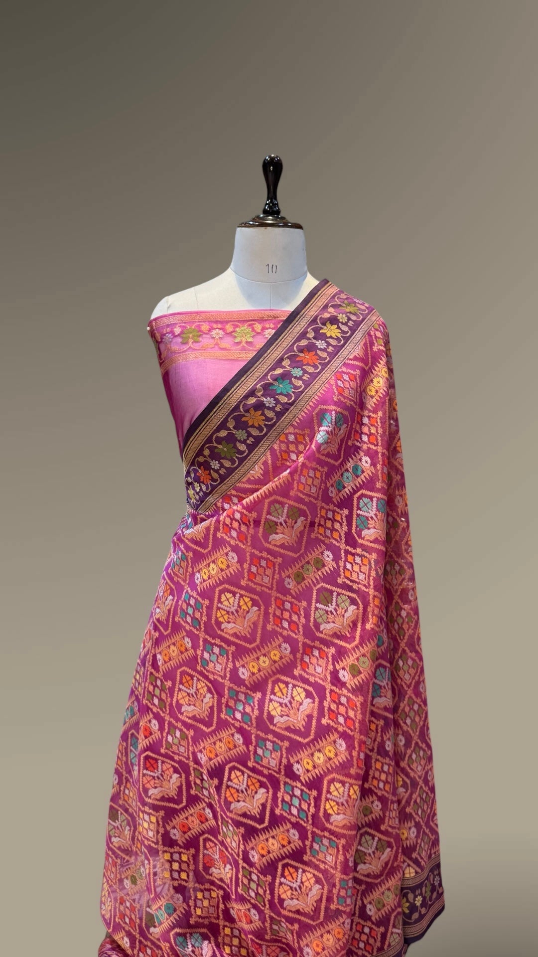 Magenta Pink 100% Pure Ektara Banarasi Kora Jamdani Saree
