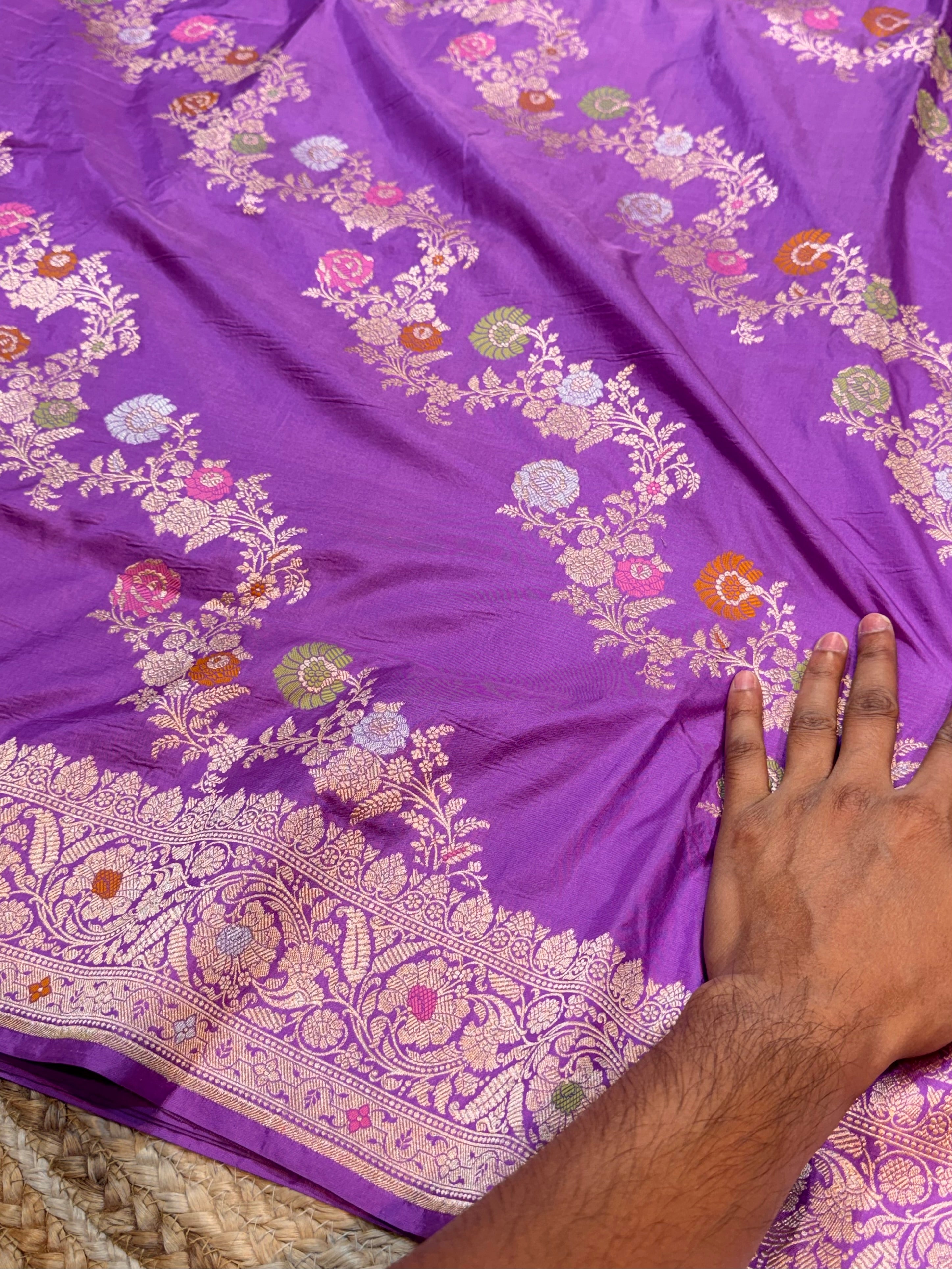 Lavender 100% Pure Banarasi Katan Silk Meenakari Saree