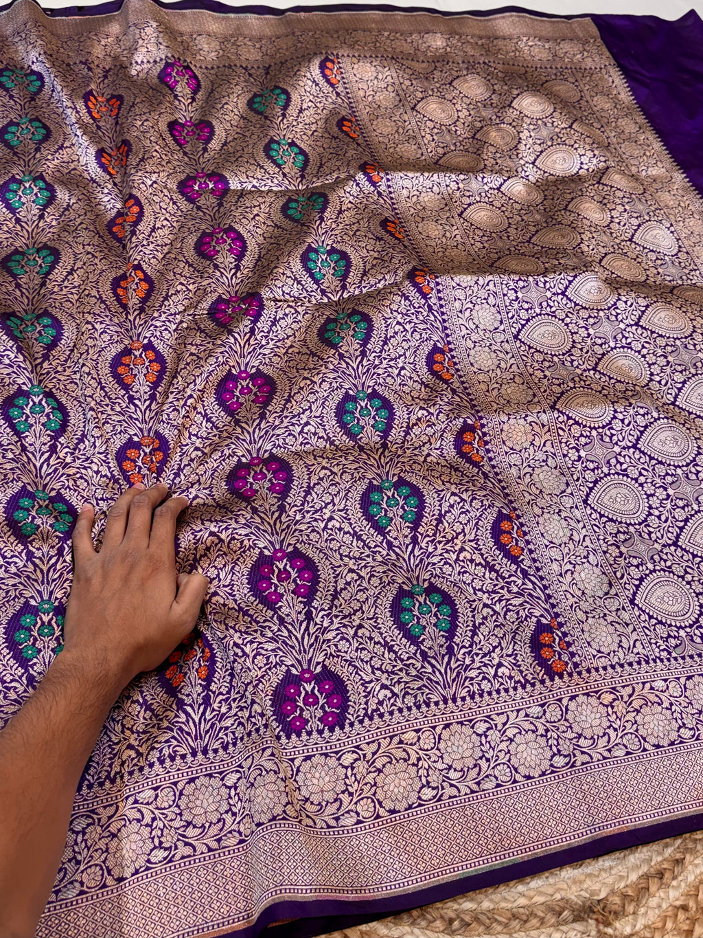 Violet Purple 100% Pure Banarasi Katan Silk Meenakari Brocade Saree