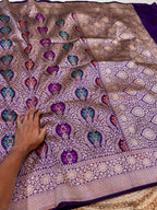 Violet Purple 100% Pure Banarasi Katan Silk Meenakari Brocade Saree