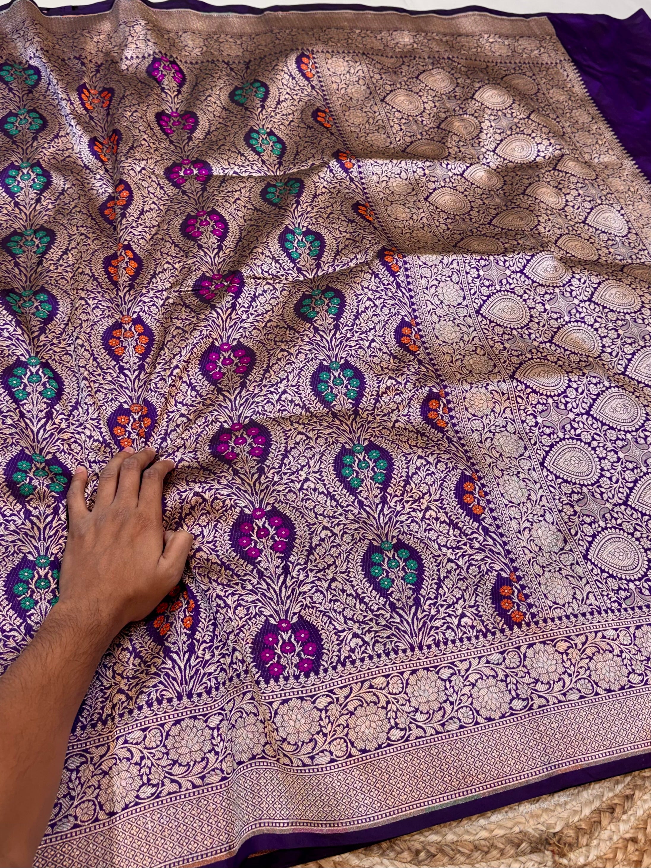 Violet Purple 100% Pure Banarasi Katan Silk Meenakari Brocade Saree